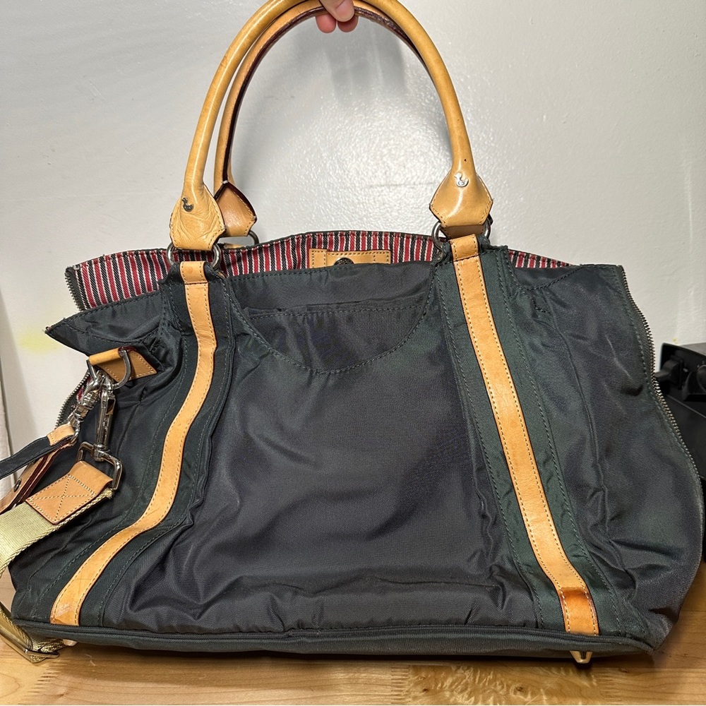 Danzo Baby Diaper Bag Tote Black Nylon Leather Trim Shoulder Strap Organizer